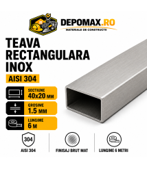 Teava rectangulara inox AISI 304, 40 x 20 x 1.5 mm, 6 metri